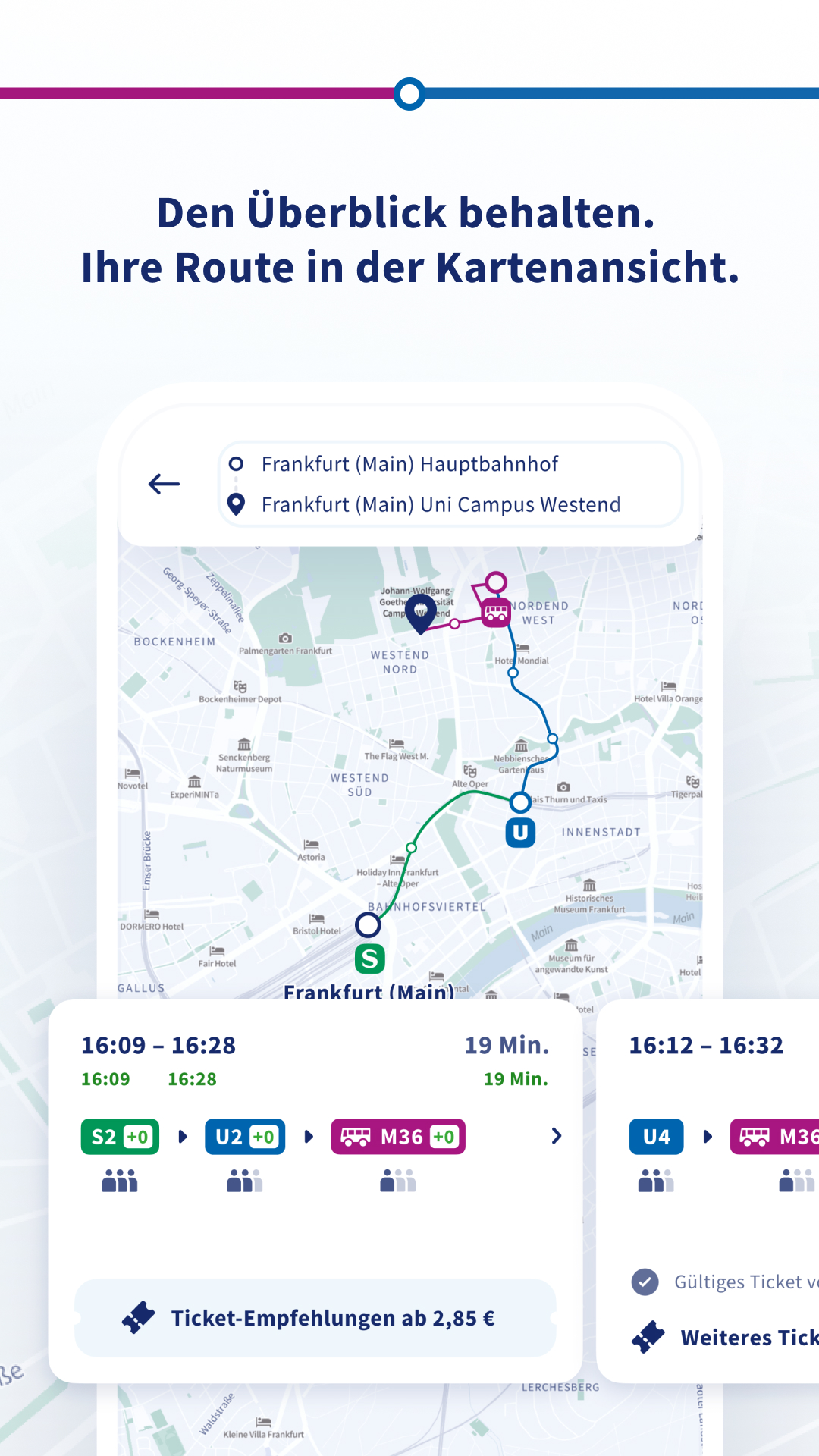 Screenshot von ihrer Route in der Kartenansicht in der neuen RMVgo App